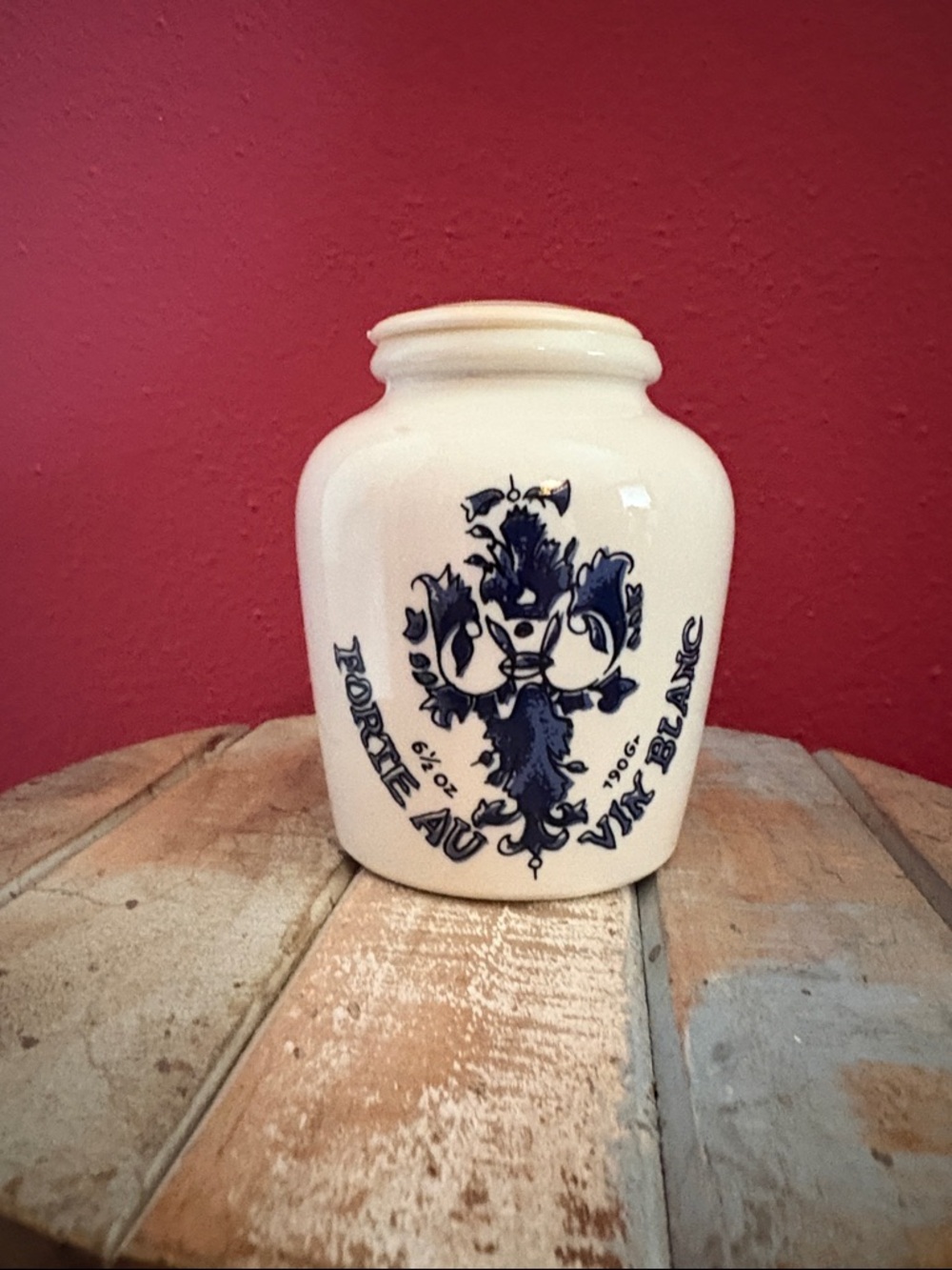Vintage Grey Poupon French Country painted milk glass mustard jar